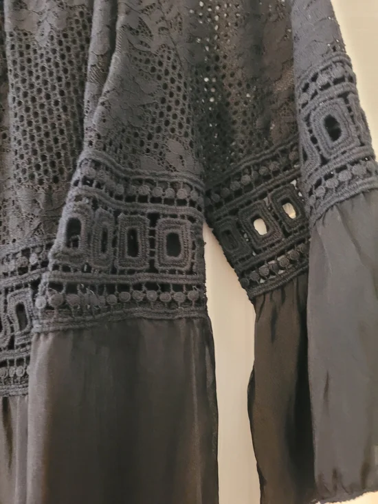 Black Crochet & Italian Silk Top - Picture 5 of 5